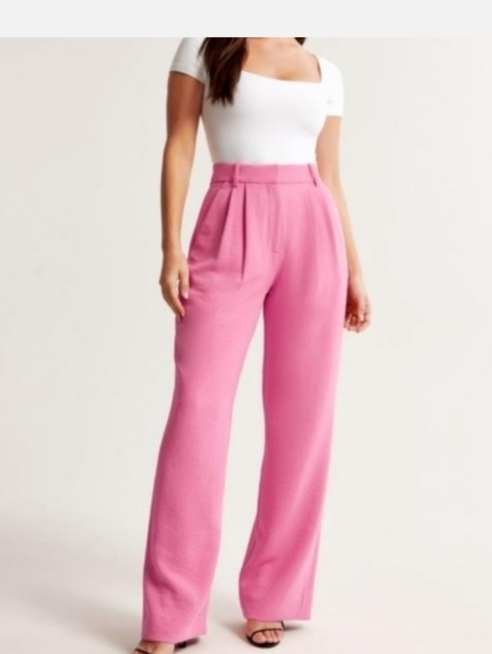 Abercrombie Sloane Pink Wide Leg Trousers High Rise Tailored Pants 27/4 Short - Picture 4 of 16